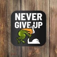 Never Give Up Frog Bird Choking Funny Motivation Coaster thumb 0