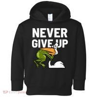 Never Give Up Frog Bird Choking Funny Motivation Toddler Hoodie thumb 0