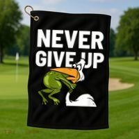 Never Give Up Frog Bird Choking Funny Motivation Golf Towel thumb 1