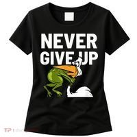 Never Give Up Frog Bird Choking Funny Motivation Women's T-Shirt thumb 0
