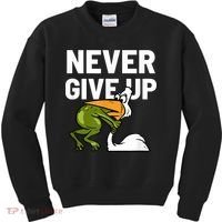 Never Give Up Frog Bird Choking Funny Motivation Kids Sweatshirt thumb 0