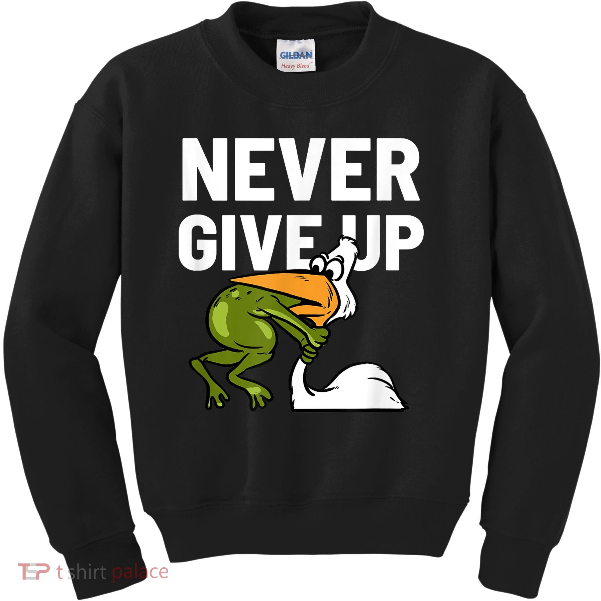 Never Give Up Frog Bird Choking Funny Motivation Kids Sweatshirt