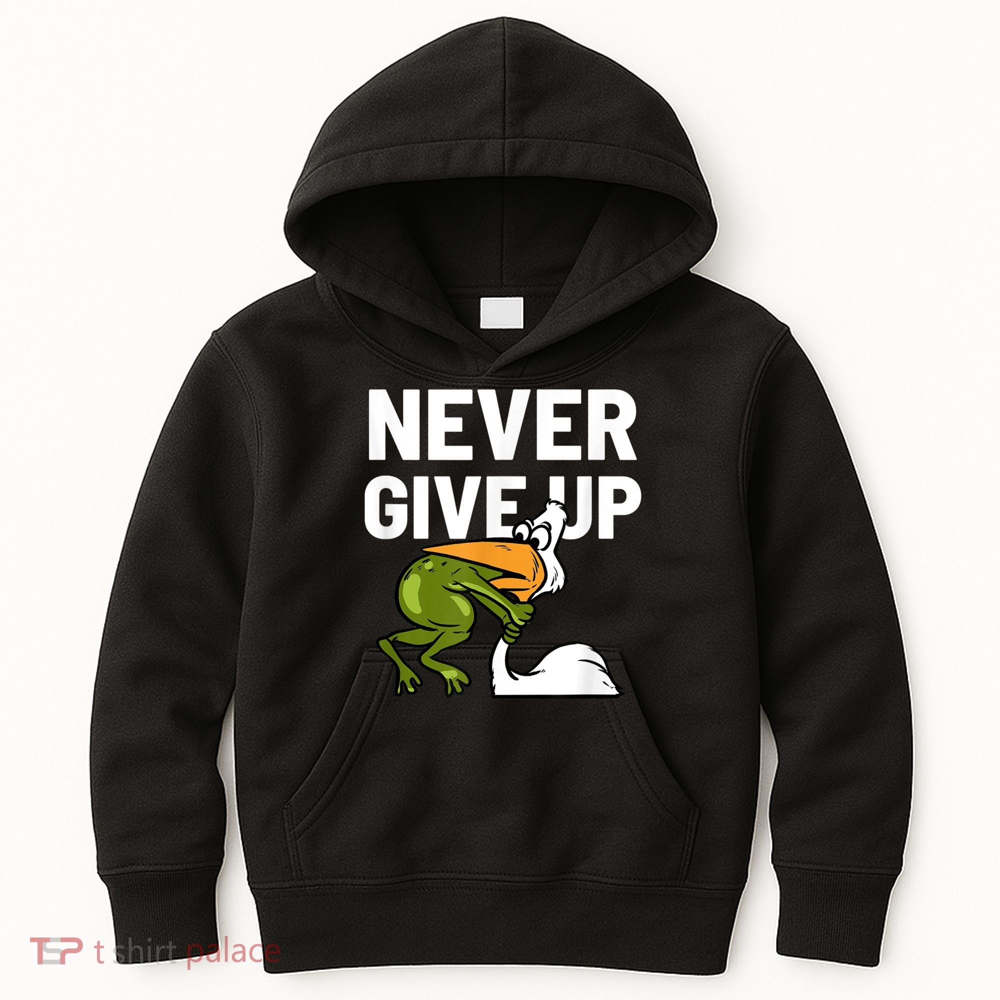 Never Give Up Frog Bird Choking Funny Motivation Kids Hoodie