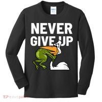 Never Give Up Frog Bird Choking Funny Motivation Kids Long Sleeve Shirt thumb 0