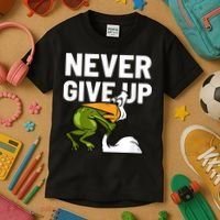 Never Give Up Frog Bird Choking Funny Motivation Kids T-Shirt thumb 3