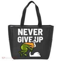 Never Give Up Frog Bird Choking Funny Motivation Tote Bag thumb 0