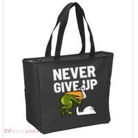 Never Give Up Frog Bird Choking Funny Motivation Tote Bag thumb 2