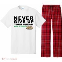Never Give Up Your Dream Keep Sleeping Funny Sloth Pajama Set thumb 0