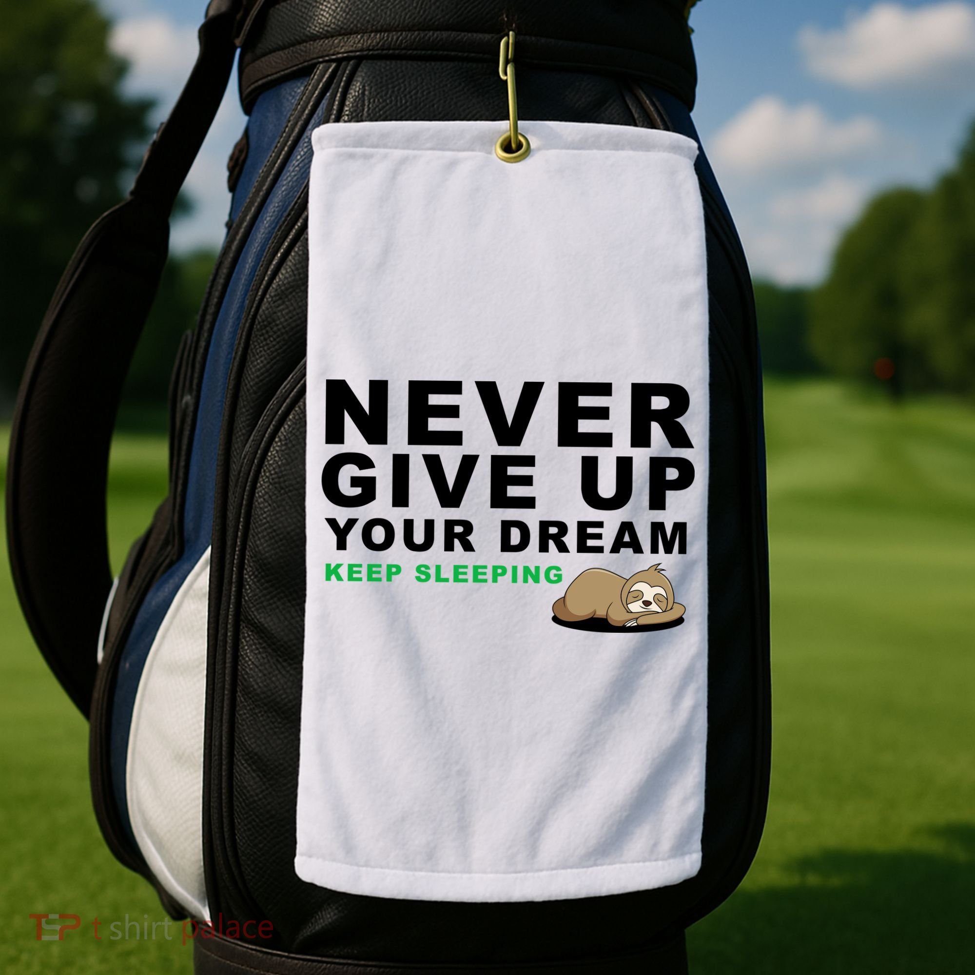 Never Give Up Your Dream Keep Sleeping Funny Sloth Golf Towel
