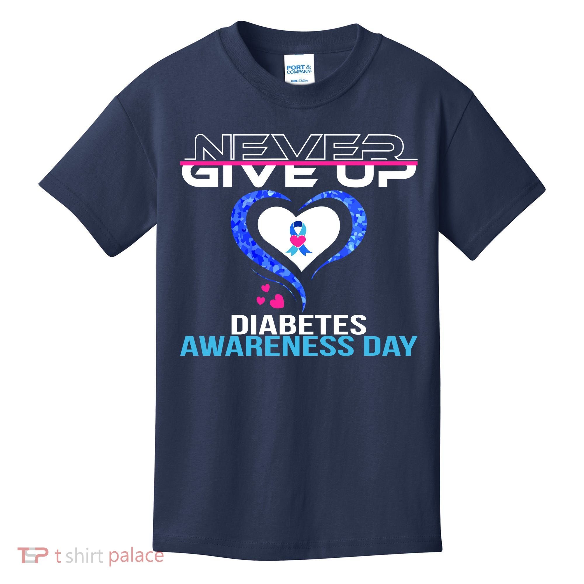 Never Give Up Diabetes Awareness Day Kids T-Shirt