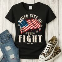 Never Give Up The Fight 1776 USA American Flag Women's T-Shirt thumb 3