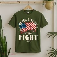 Never Give Up The Fight 1776 USA American Flag T-Shirt thumb 2