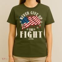 Never Give Up The Fight 1776 USA American Flag T-Shirt thumb 4