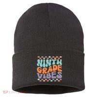 Ninth Grade Vibes Retro Groovy 9th Grade Back To School Sustainable Knit Beanie thumb 0