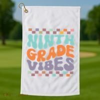 Ninth Grade Vibes Retro Groovy 9th Grade Back To School Golf Towel thumb 1