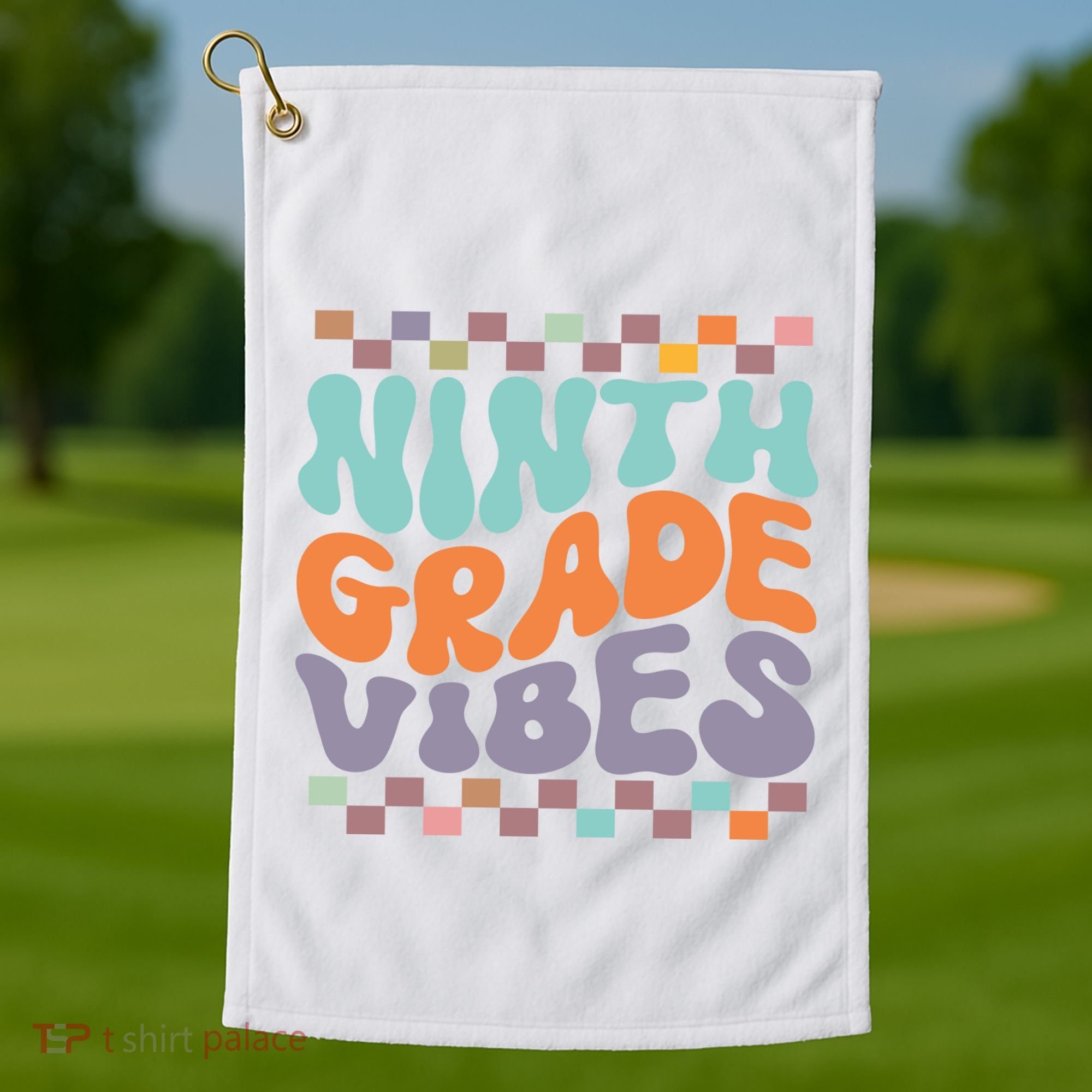 Ninth Grade Vibes Retro Groovy 9th Grade Back To School Golf Towel