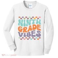 Ninth Grade Vibes Retro Groovy 9th Grade Back To School Kids Long Sleeve Shirt thumb 0