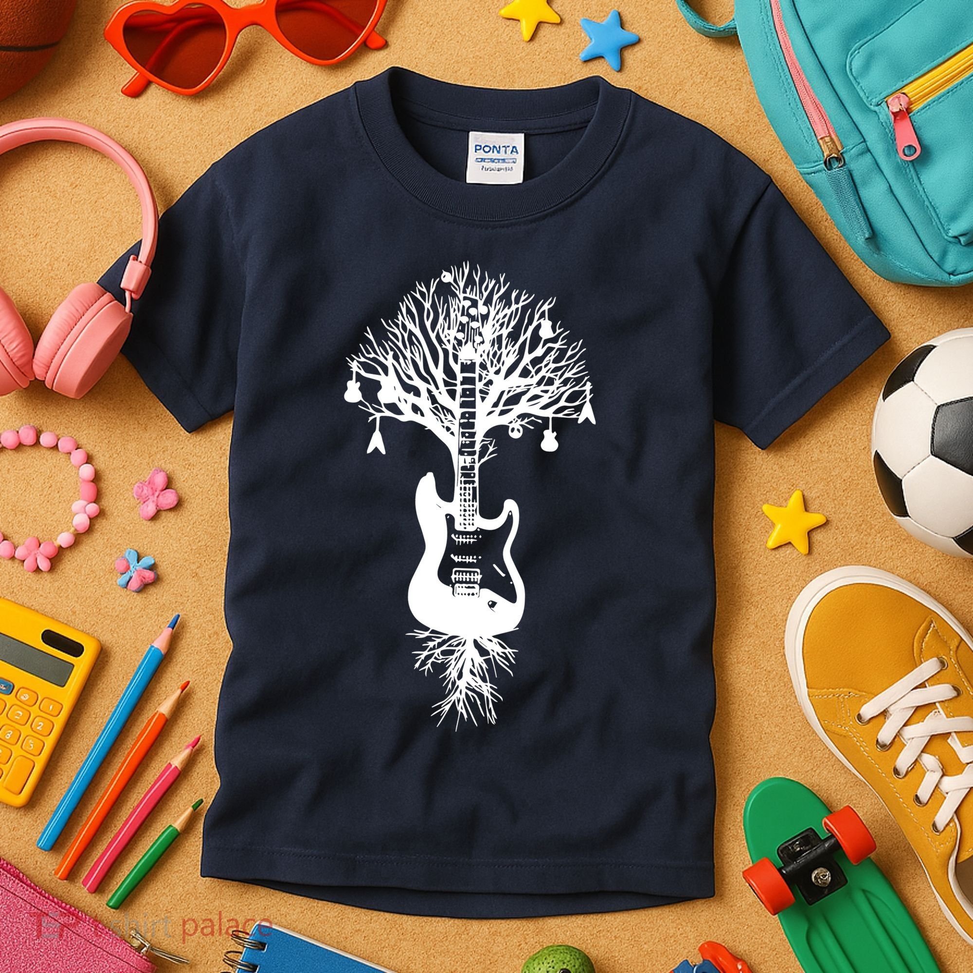 Nature Guitar White Tree Music Banksy Art Kids T-Shirt
