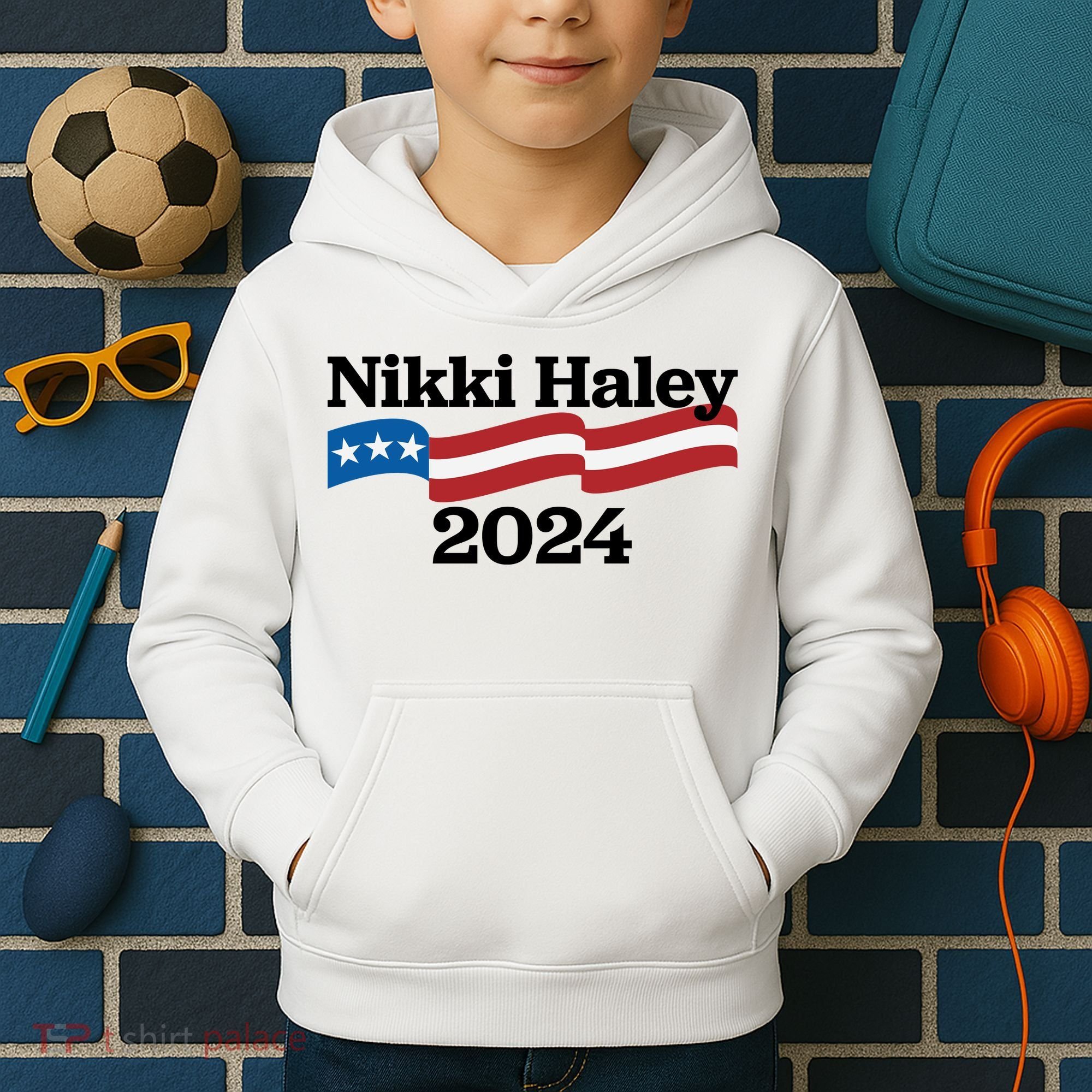 Nikki Haley 2024 For President Flag Logo Kids Hoodie