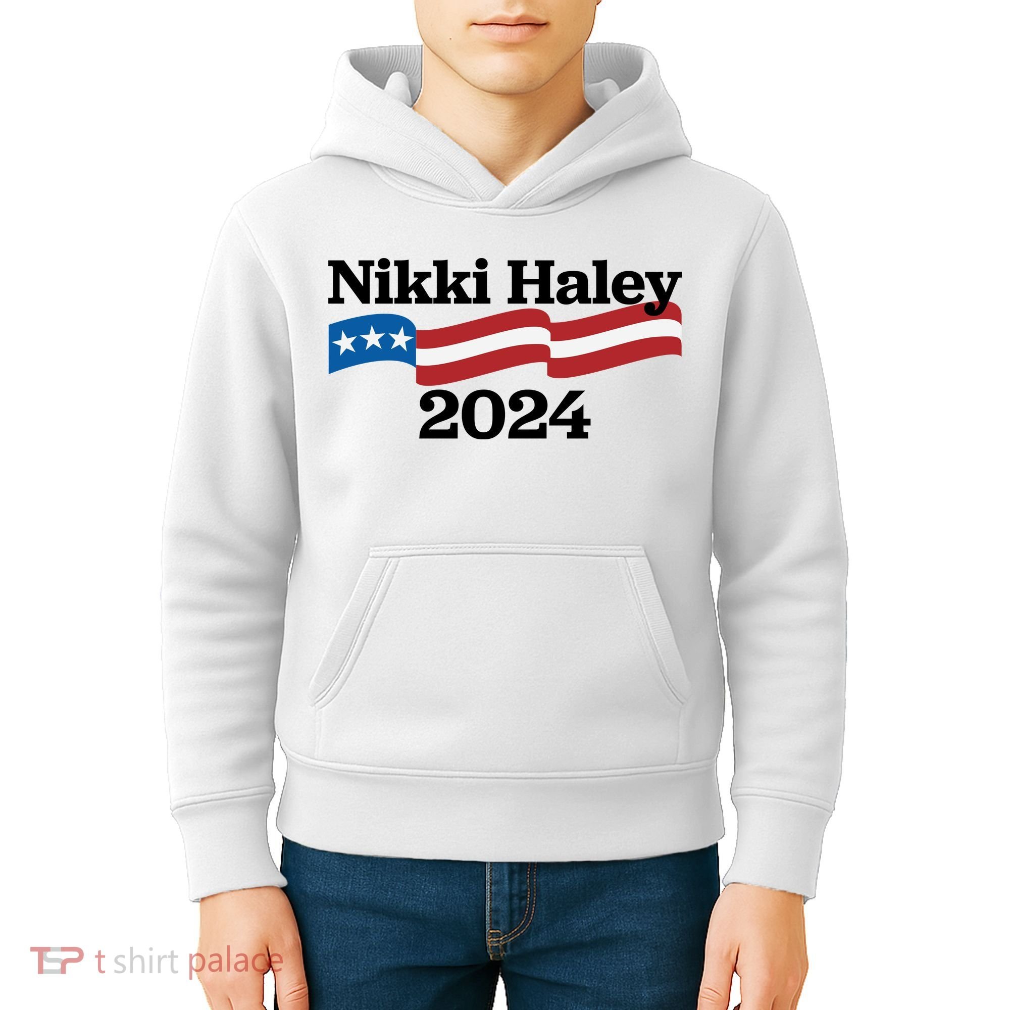 Nikki Haley 2024 For President Flag Logo Kids Hoodie