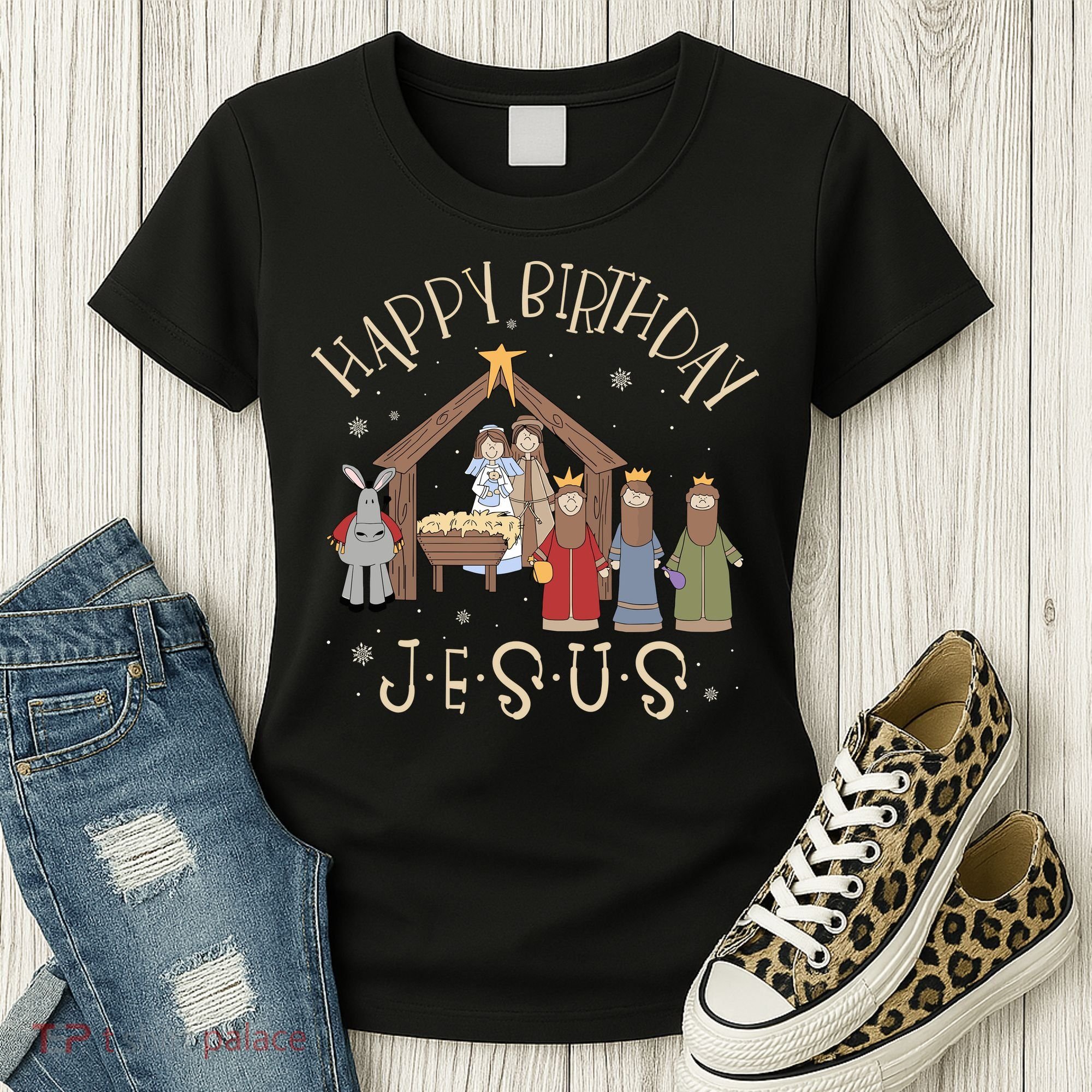 Nativity Happy Birthday Jesus Christmas Nativity Christian Women's T-Shirt