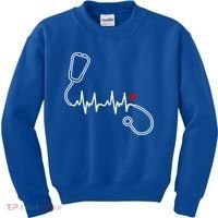 Nurse Heartbeat Clothing Gift Nurse Stethoscope Heart Gift Kids Sweatshirt thumb 0