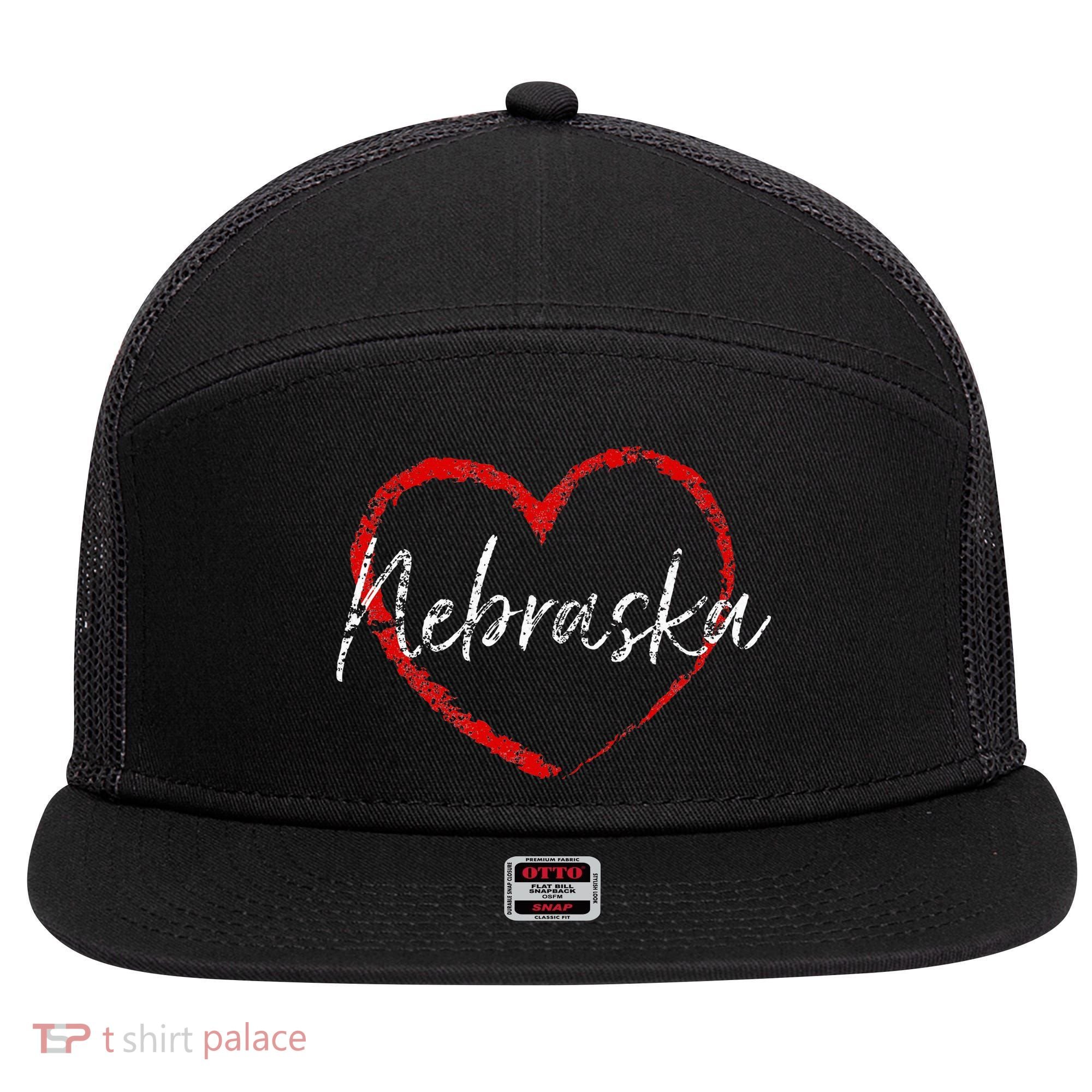 Nebraska Heart Cute Ladies Mom Gift 7 Panel Mesh Trucker Snapback Hat