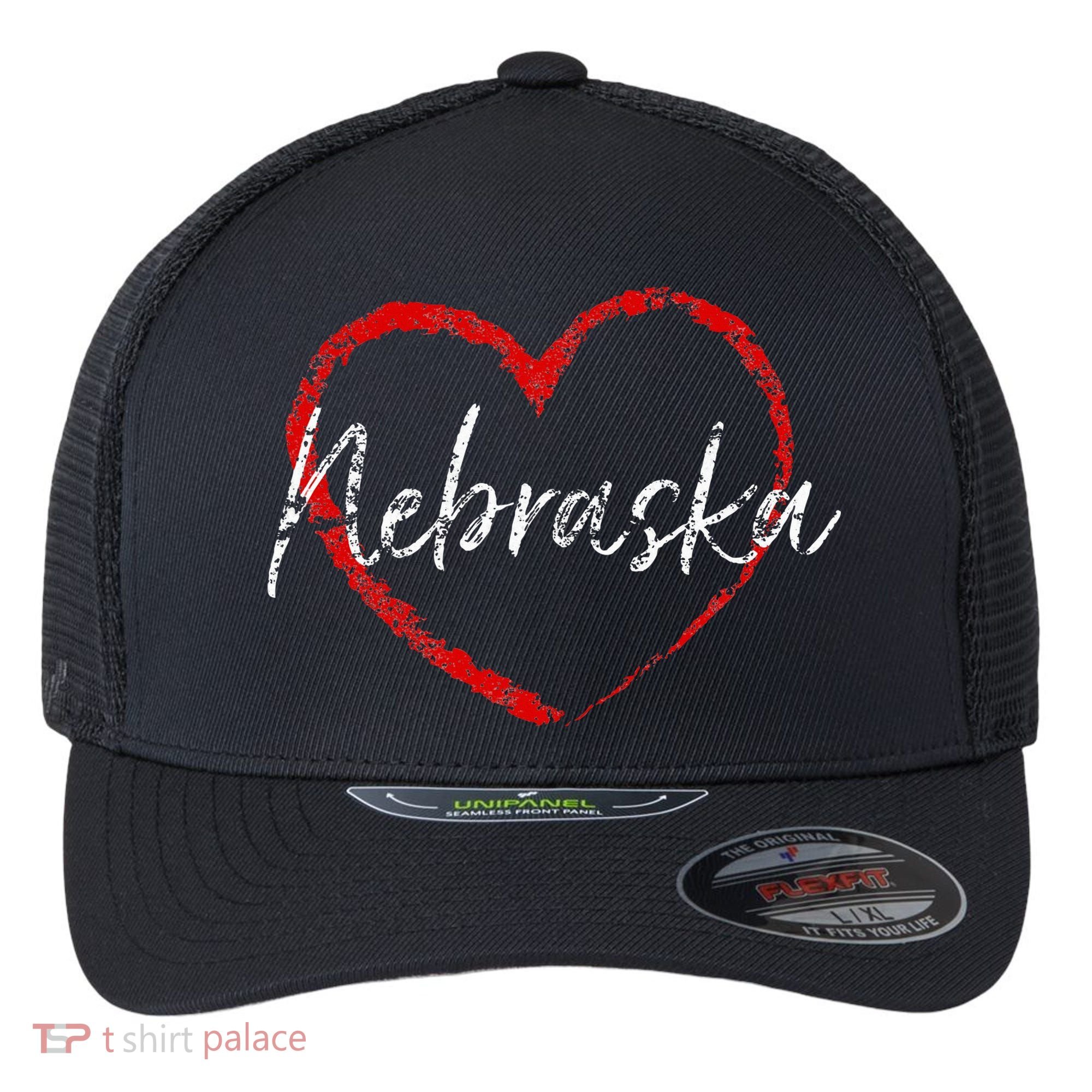 Nebraska Heart Cute Ladies Mom Gift Flexfit Unipanel Trucker Cap