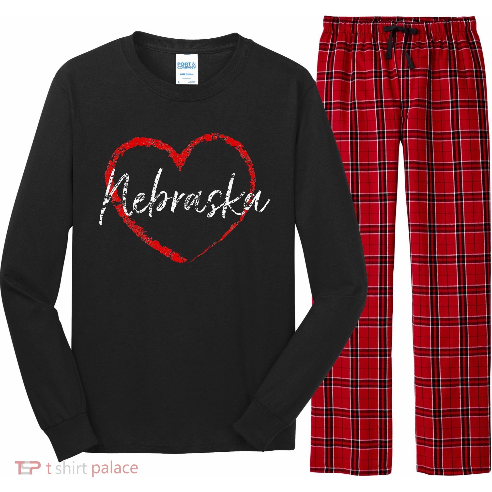 Nebraska Heart Cute Ladies Mom Gift Long Sleeve Pajama Set