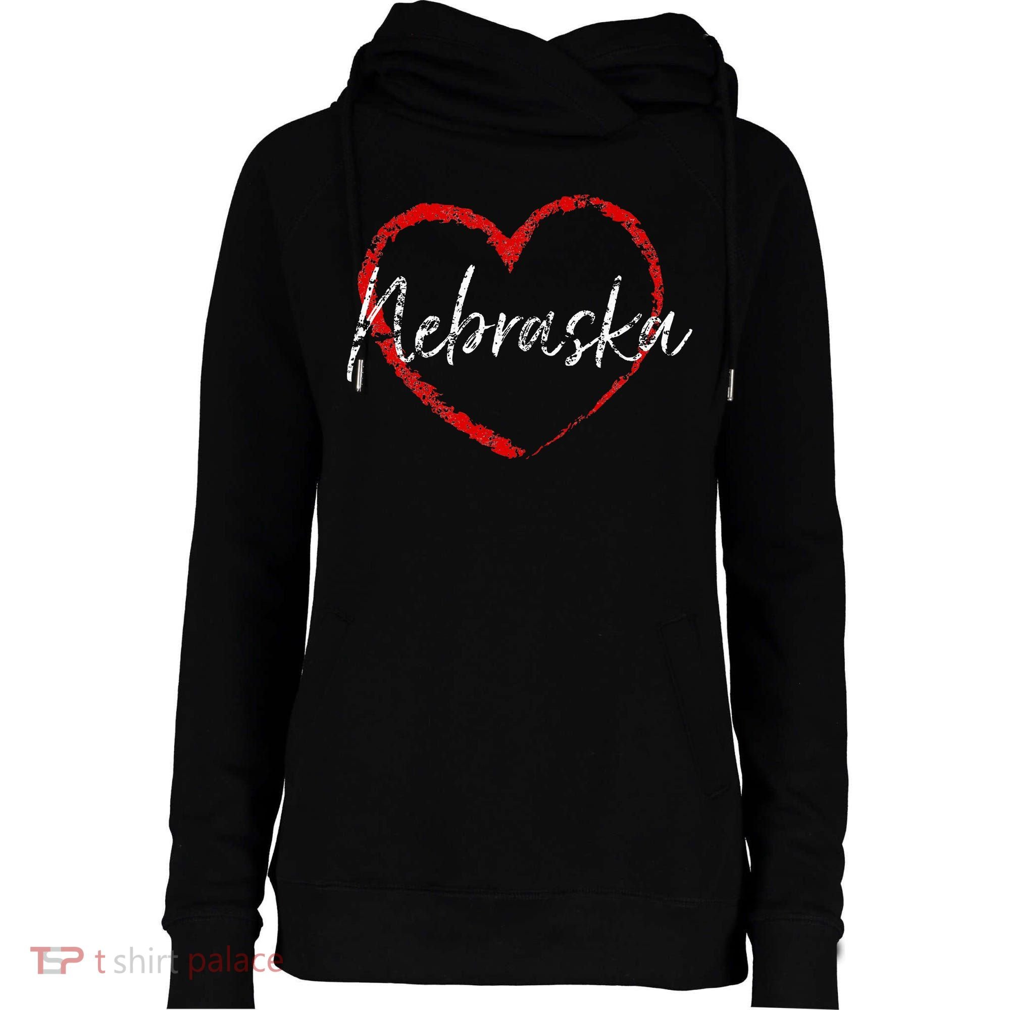 Nebraska Heart Cute Ladies Mom Gift Womens Funnel Neck Pullover Hood
