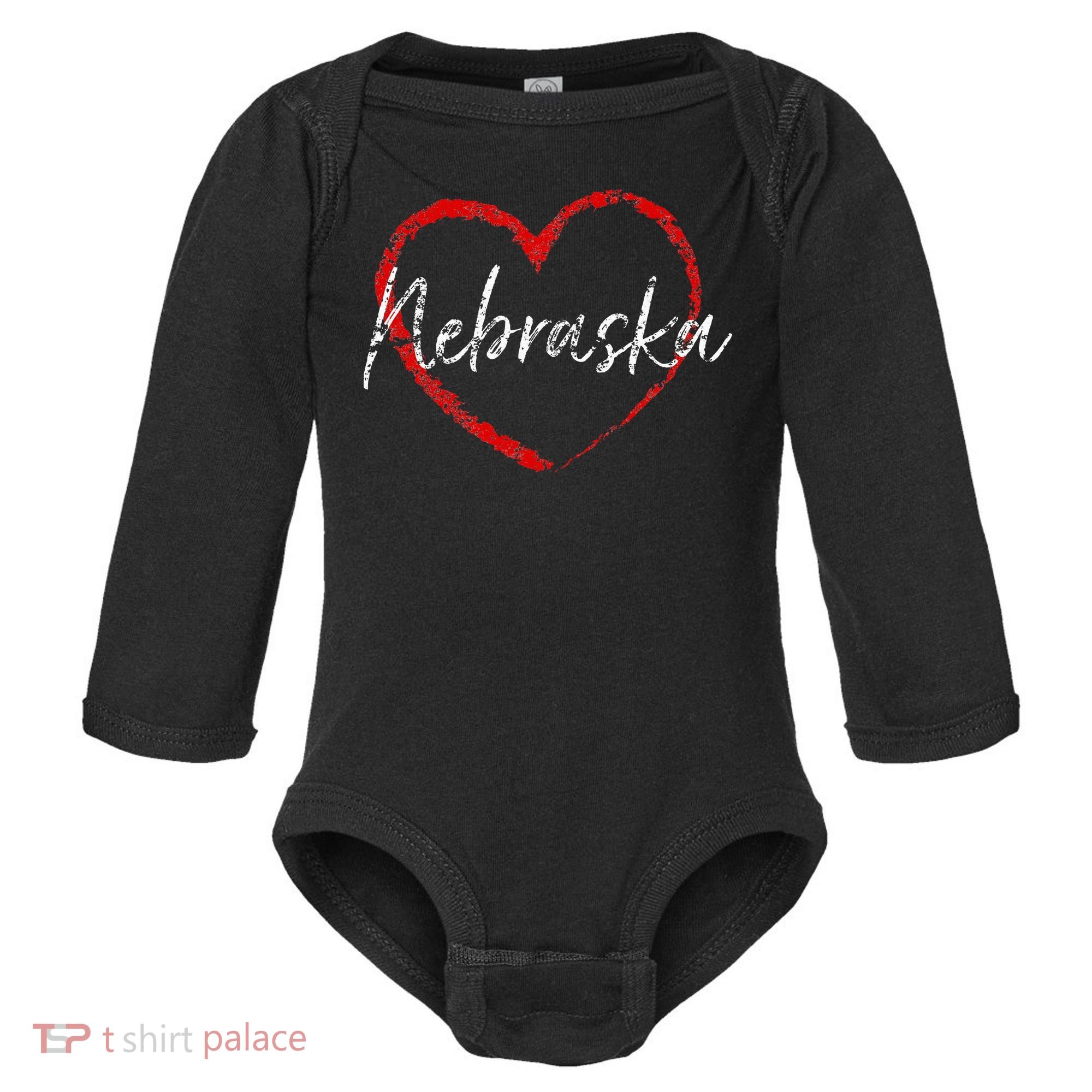 Nebraska Heart Cute Ladies Mom Gift Baby Long Sleeve Bodysuit
