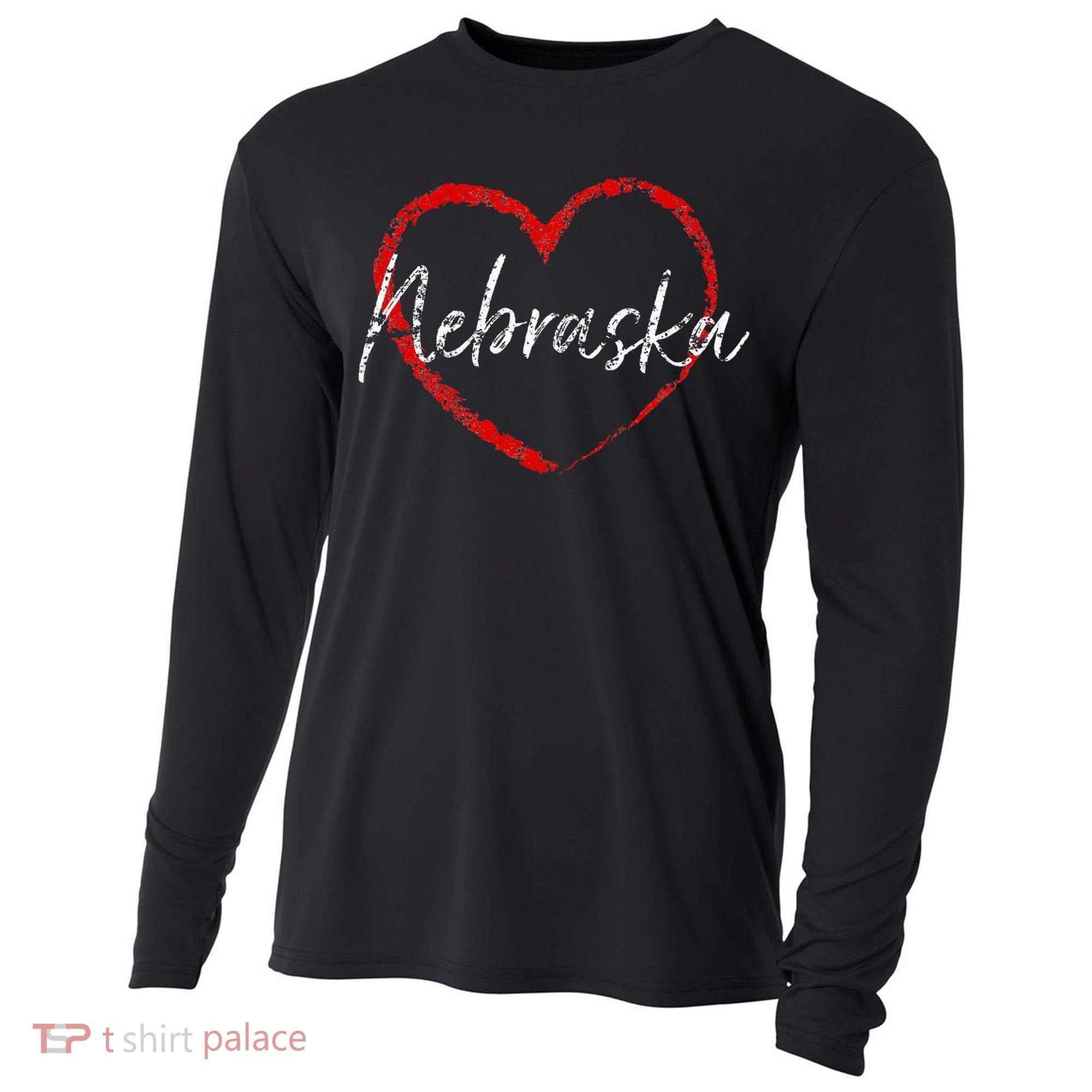 Nebraska Heart Cute Ladies Mom Gift Cooling Performance Long Sleeve Crew