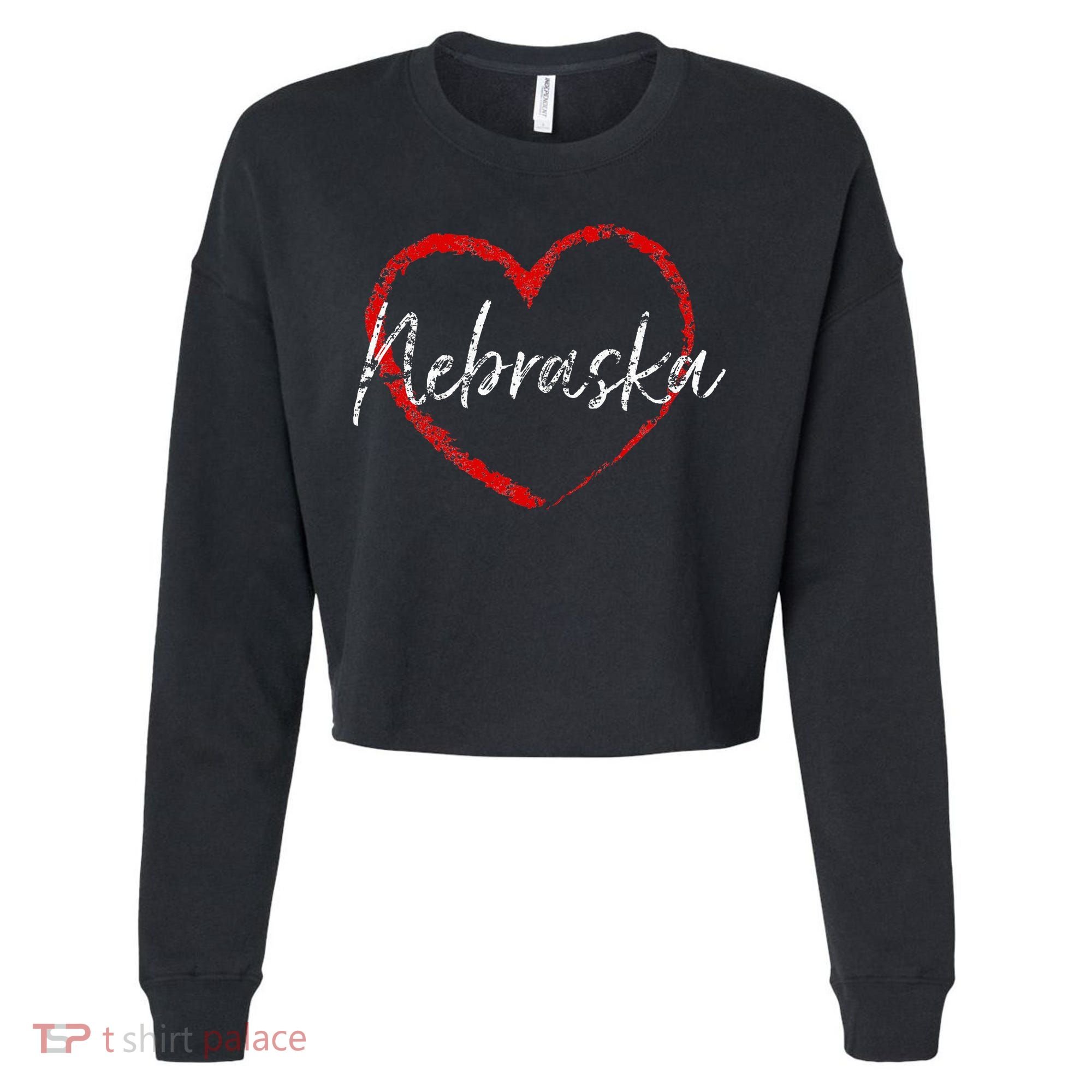 Nebraska Heart Cute Ladies Mom Gift Cropped Pullover Crew