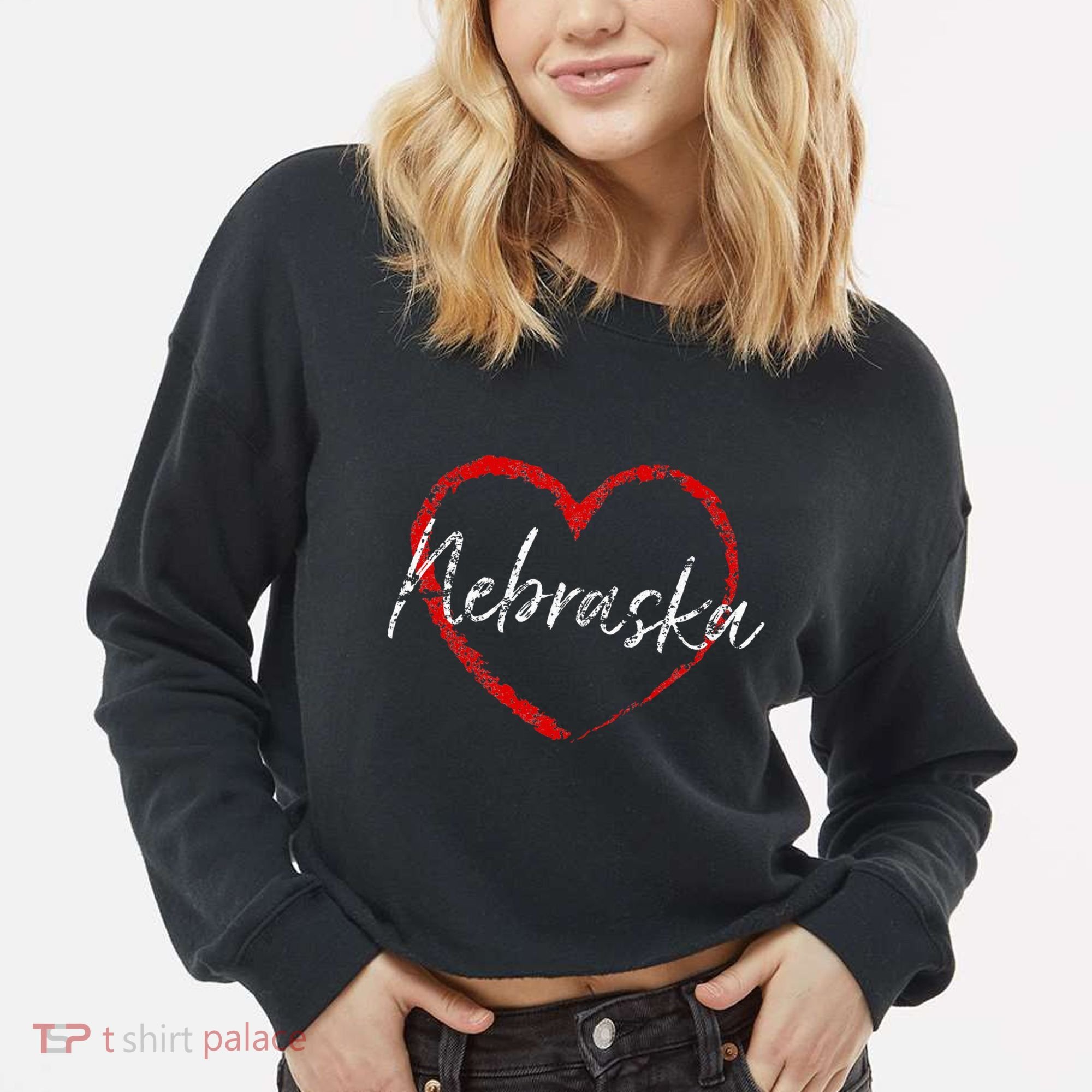 Nebraska Heart Cute Ladies Mom Gift Cropped Pullover Crew