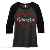Nebraska Heart Cute Ladies Mom Gift Women's Tri-Blend 3/4-Sleeve Raglan Shirt thumb 0