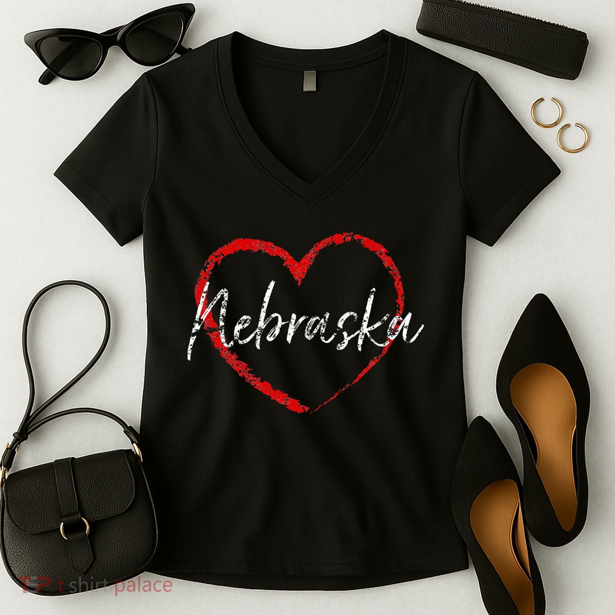 Nebraska Heart Cute Ladies Mom Gift Women's V-Neck T-Shirt