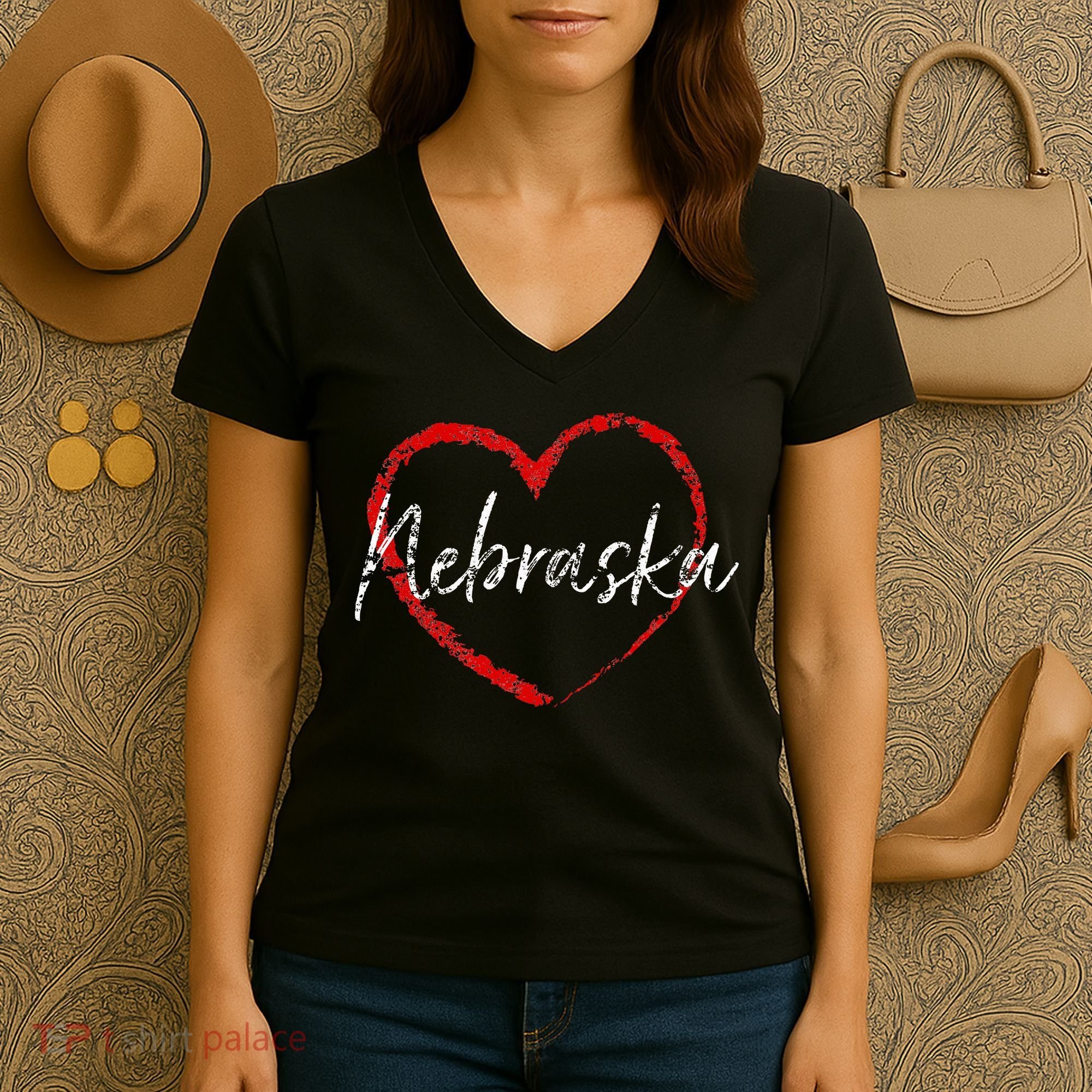 Nebraska Heart Cute Ladies Mom Gift Women's V-Neck T-Shirt