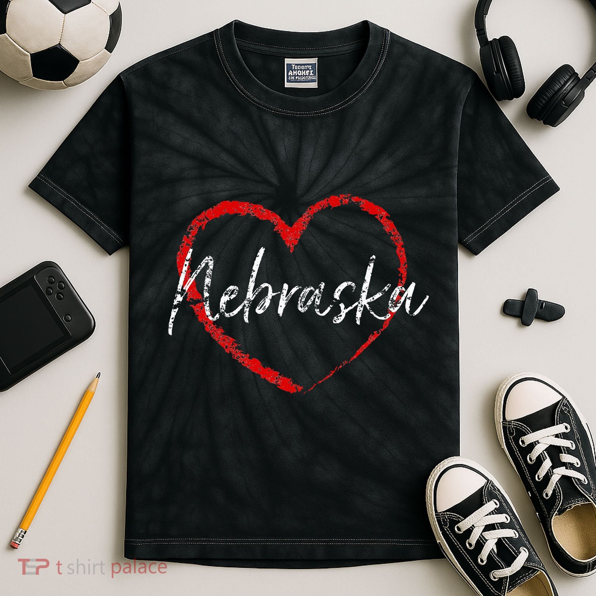 Nebraska Heart Cute Ladies Mom Gift Kids Tie-Dye T-Shirt