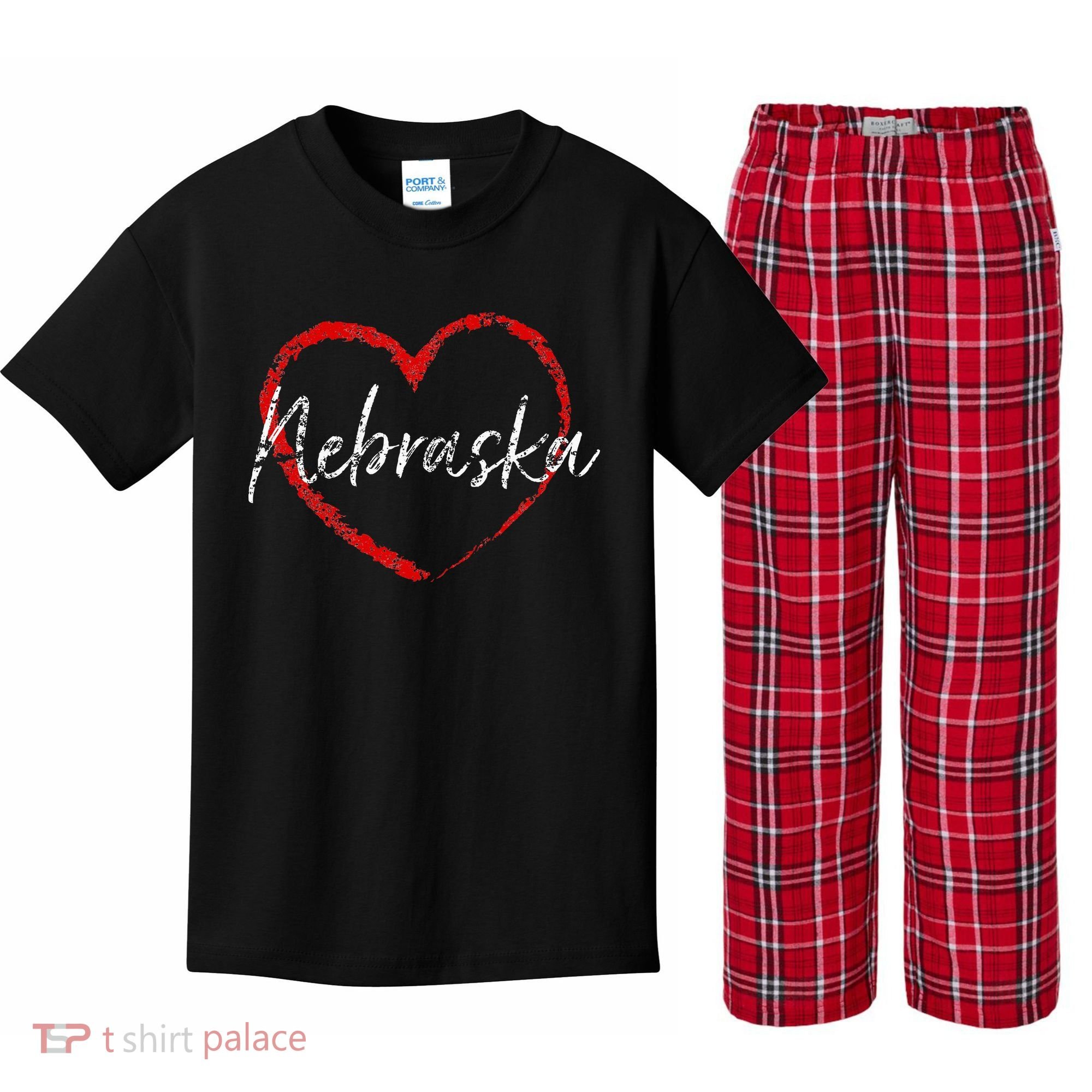 Nebraska Heart Cute Ladies Mom Gift Kids Plaid Pajama Set