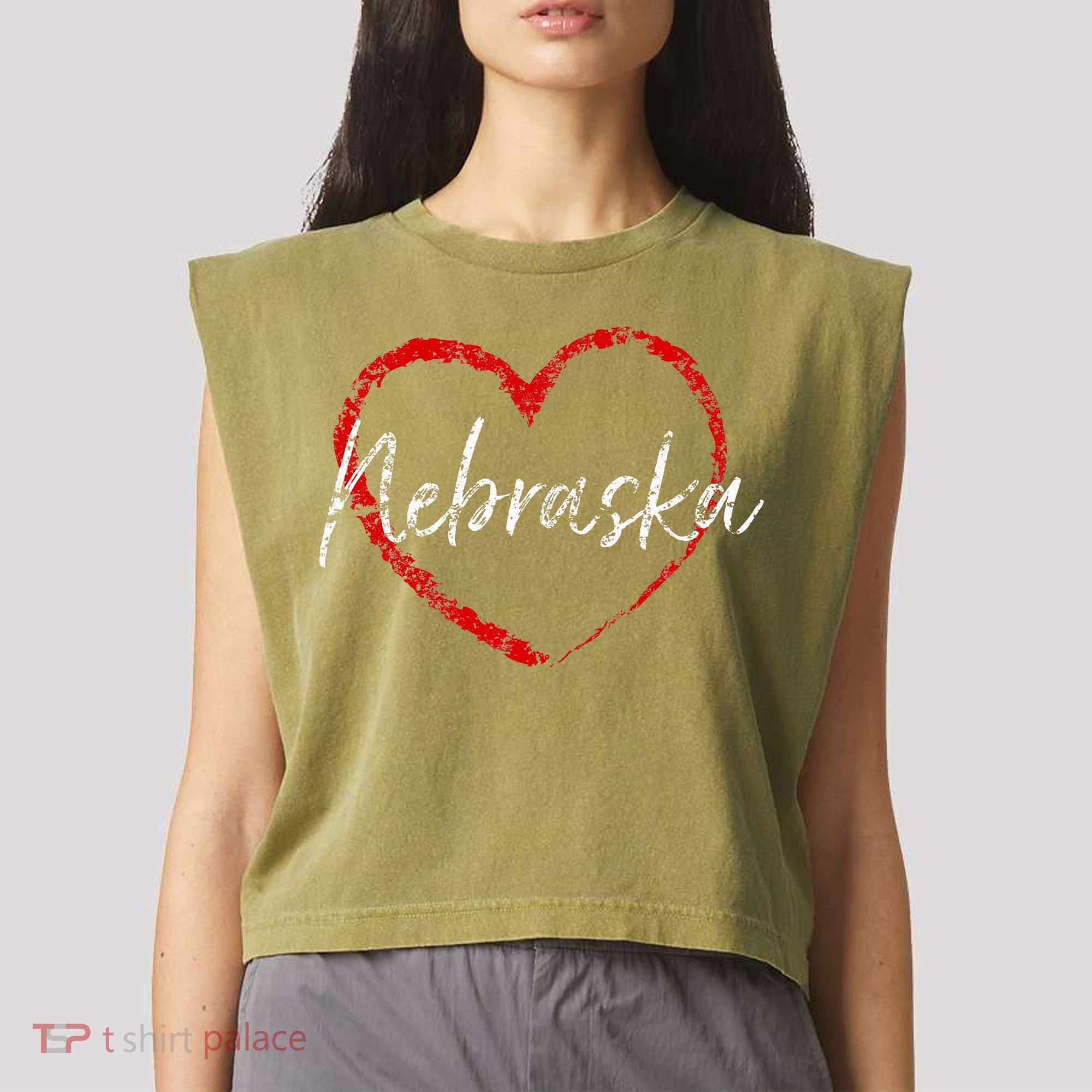 Nebraska Heart Cute Ladies Mom Gift Garment-Dyed Women's Muscle Tee