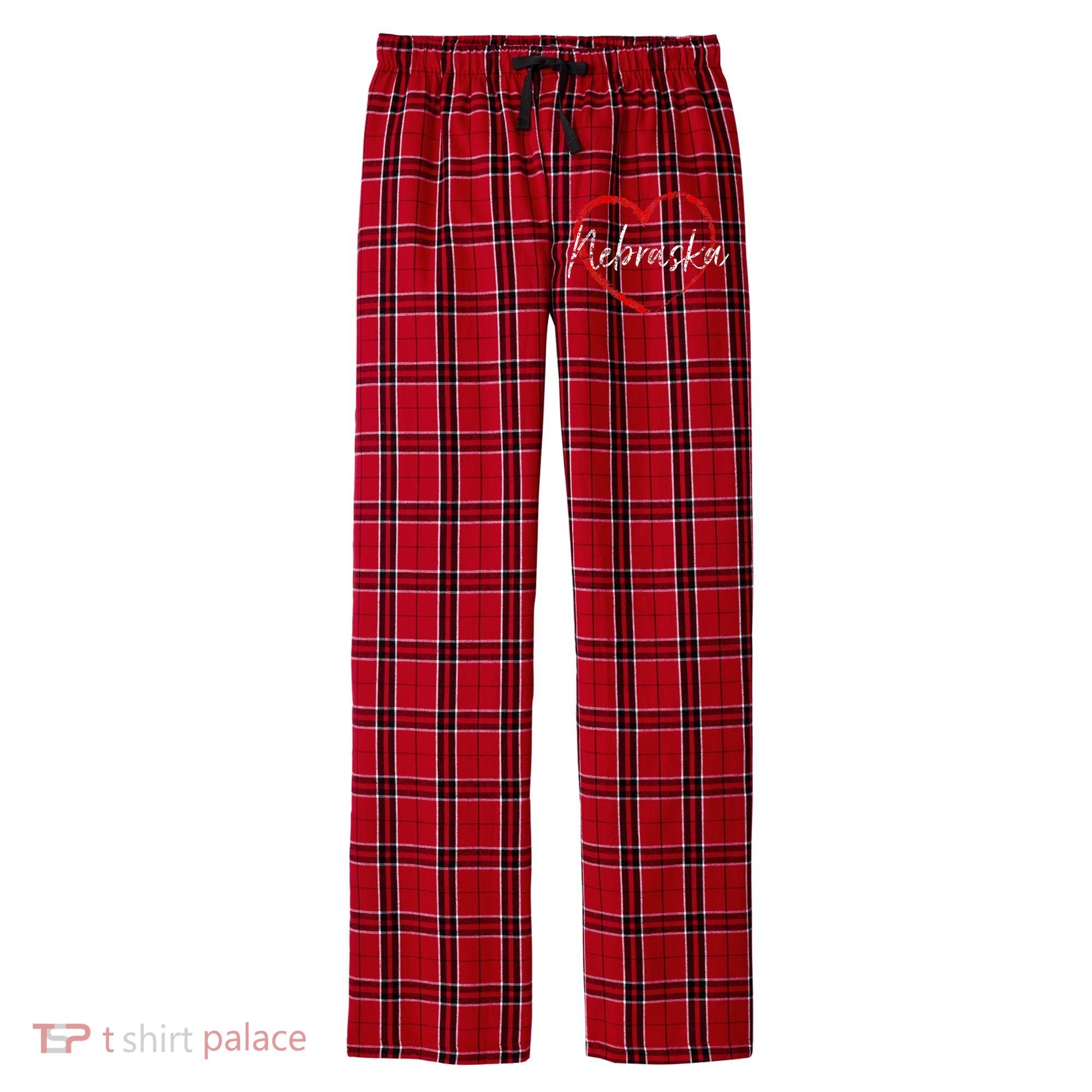Nebraska Heart Cute Ladies Mom Gift Men's Flannel Plaid Pajama Pants