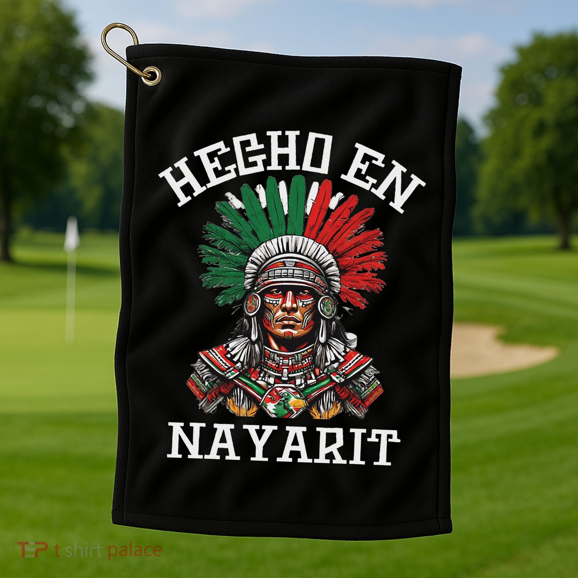 Nayarit Hecho En Nayarit Aztec Warrior Mexico Golf Towel