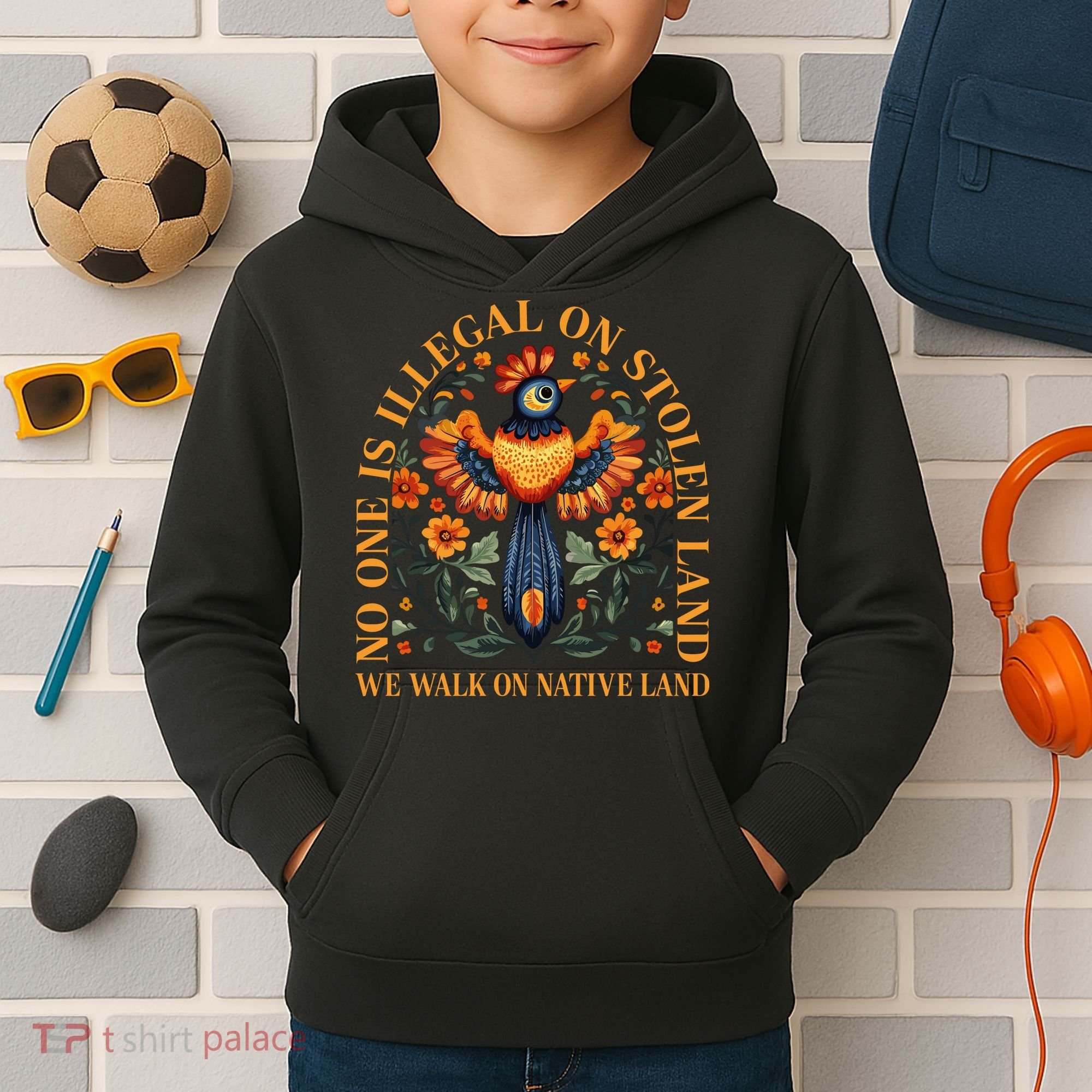 No Human Is Illegal On Stolen Land Kids Hoodie