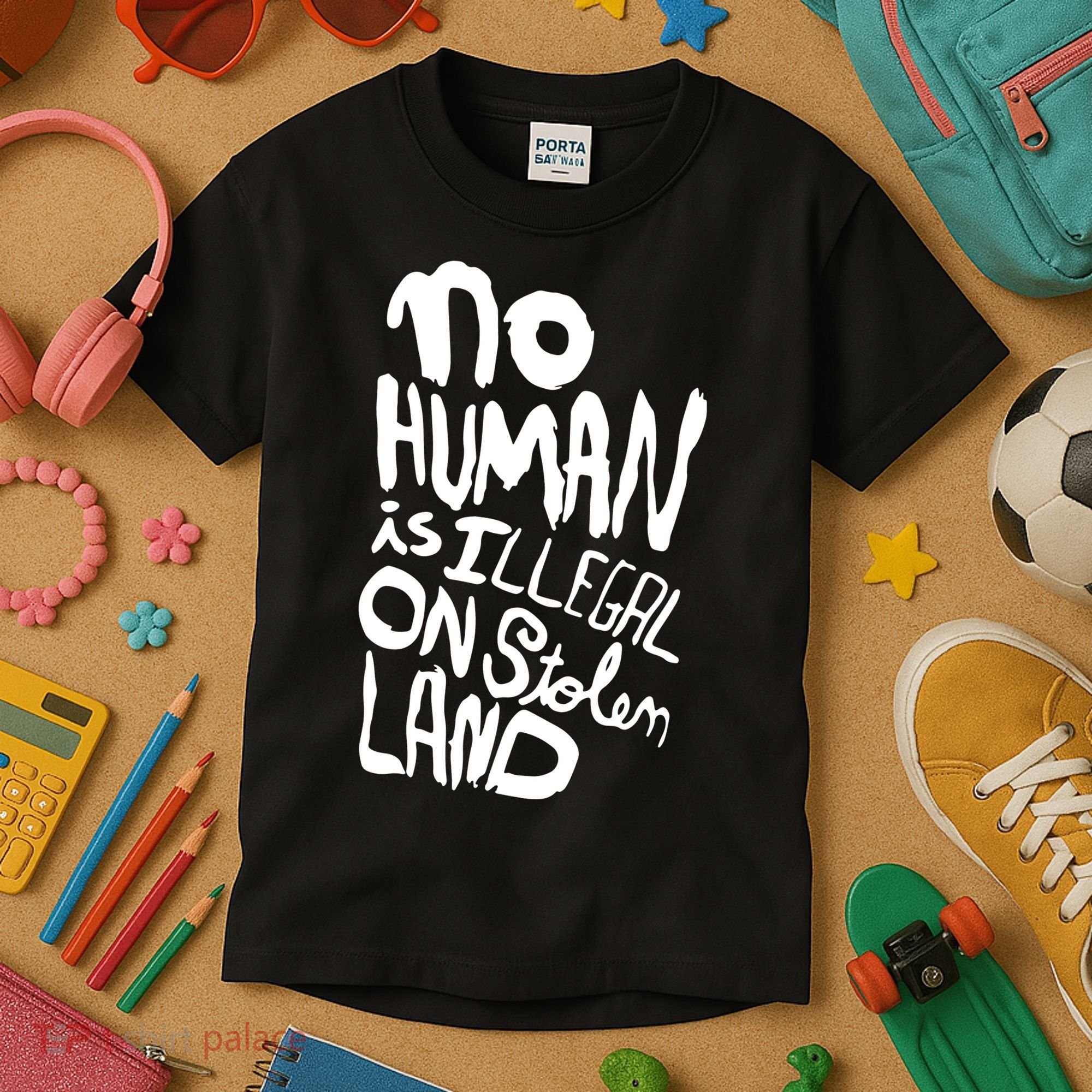 No Human Is Illegal On Stolen Land Kids T-Shirt