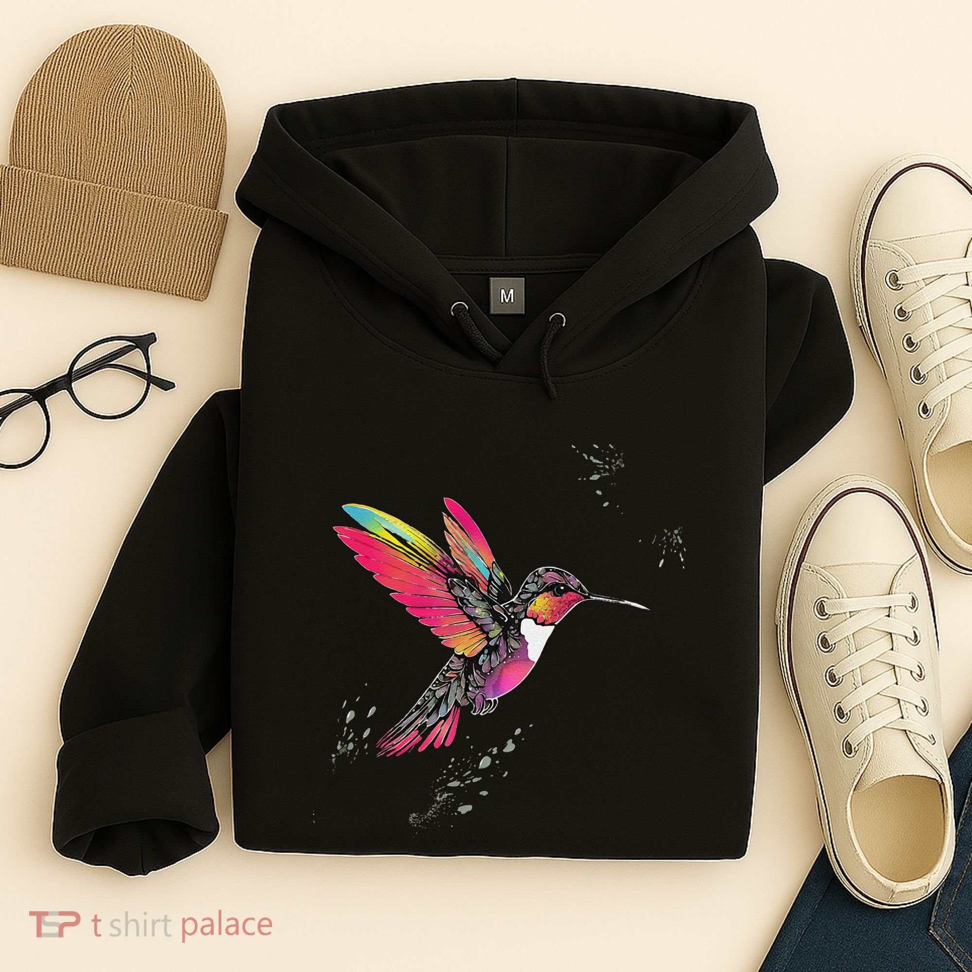 Neon Hummingbird In Flight Hoodie