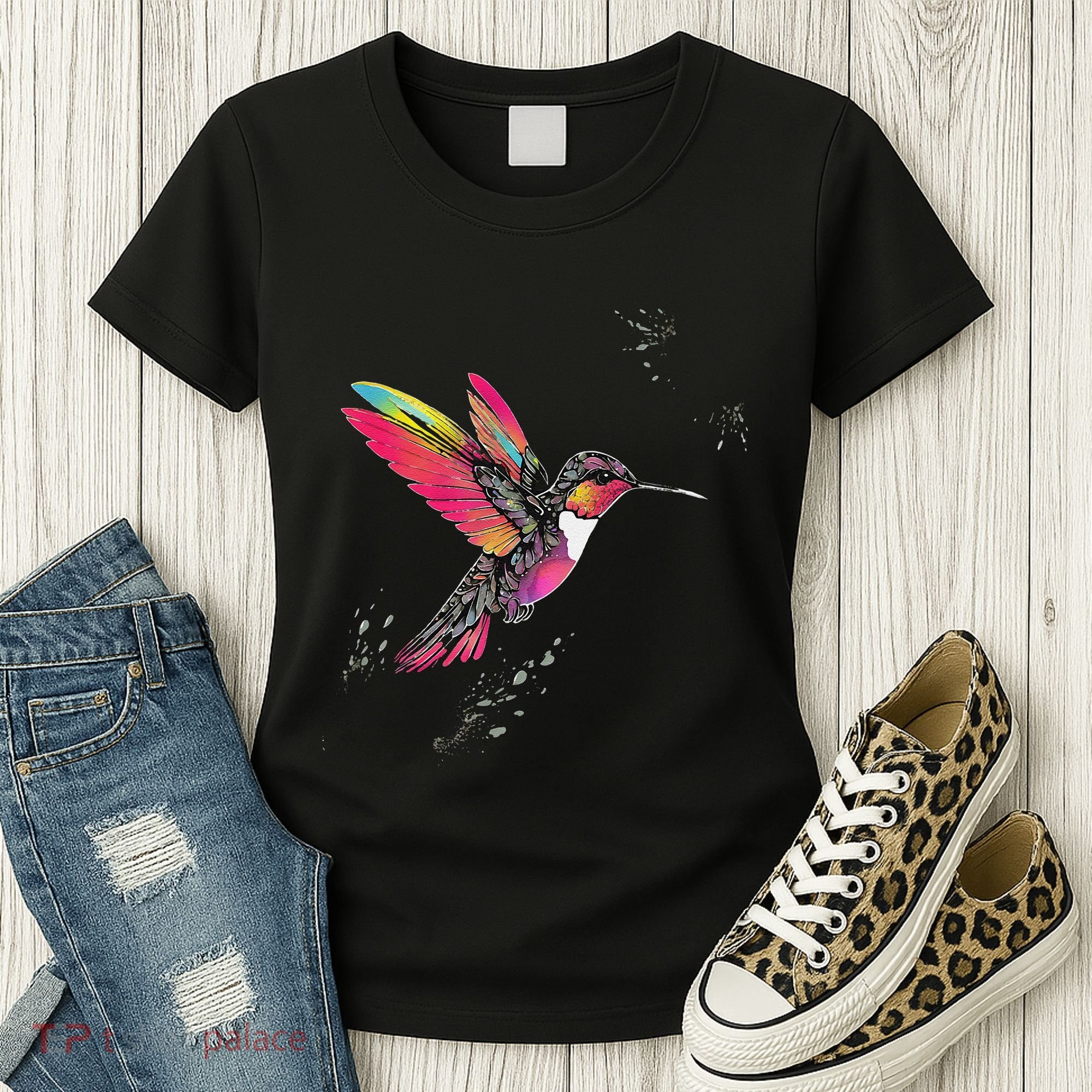 Neon Hummingbird In Flight Women's T-Shirt