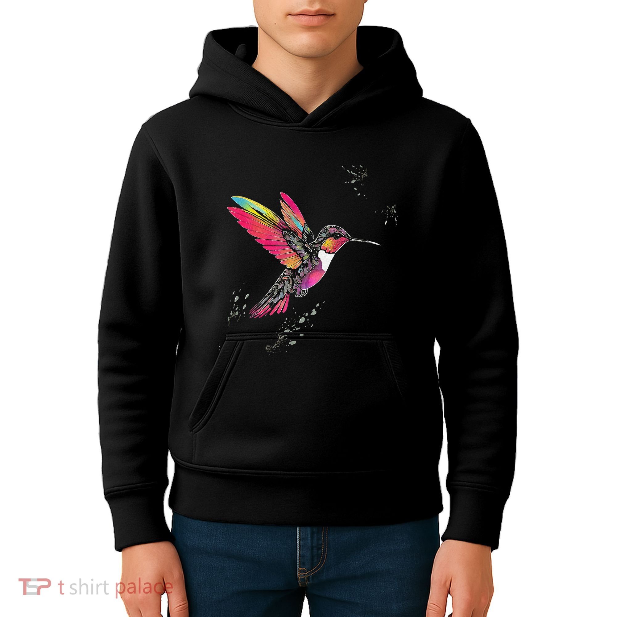 Neon Hummingbird In Flight Kids Hoodie