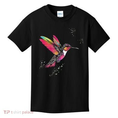 Neon Hummingbird In Flight Kids T-Shirt