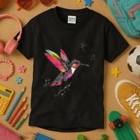 Neon Hummingbird In Flight Kids T-Shirt thumb 3