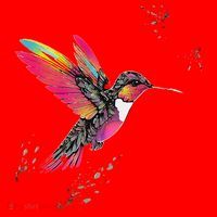 Neon Hummingbird In Flight Santa Hat thumb 1
